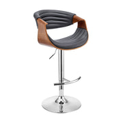 Gionni Adjustable Swivel Gray Faux Leather and Walnut Wood Bar Stool with Chrome Base - Furniture City (CA)l