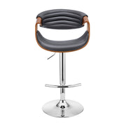 Gionni Adjustable Swivel Gray Faux Leather and Walnut Wood Bar Stool with Chrome Base - Furniture City (CA)l