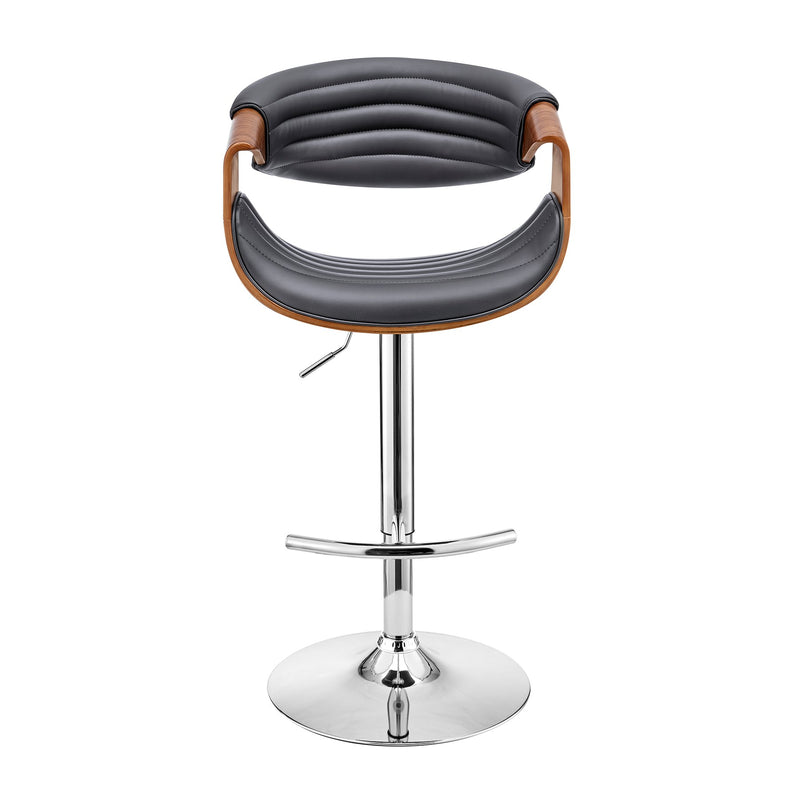 Gionni Adjustable Swivel Gray Faux Leather and Walnut Wood Bar Stool with Chrome Base - Furniture City (CA)l