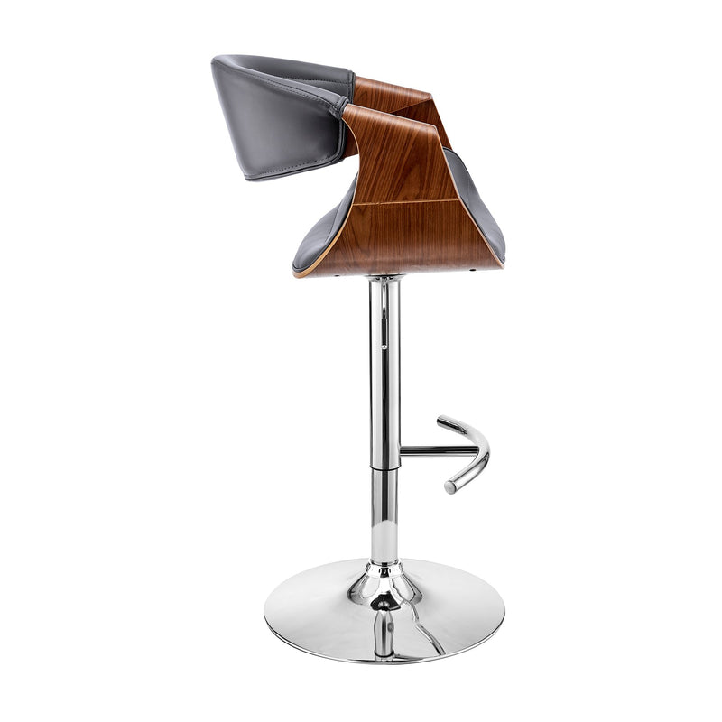 Gionni Adjustable Swivel Gray Faux Leather and Walnut Wood Bar Stool with Chrome Base - Furniture City (CA)l