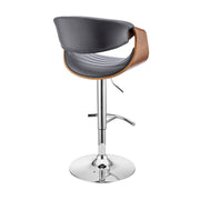 Gionni Adjustable Swivel Gray Faux Leather and Walnut Wood Bar Stool with Chrome Base - Furniture City (CA)l