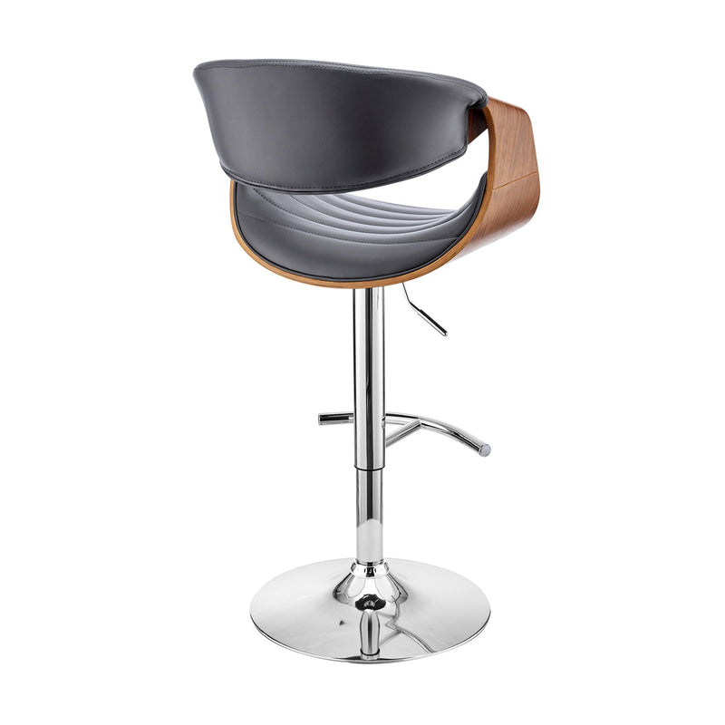 Gionni Adjustable Swivel Gray Faux Leather and Walnut Wood Bar Stool with Chrome Base - Furniture City (CA)l
