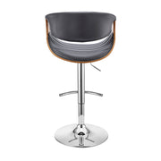 Gionni Adjustable Swivel Gray Faux Leather and Walnut Wood Bar Stool with Chrome Base - Furniture City (CA)l