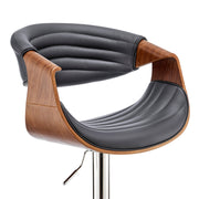 Gionni Adjustable Swivel Gray Faux Leather and Walnut Wood Bar Stool with Chrome Base - Furniture City (CA)l