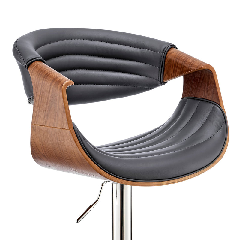 Gionni Adjustable Swivel Gray Faux Leather and Walnut Wood Bar Stool with Chrome Base - Furniture City (CA)l