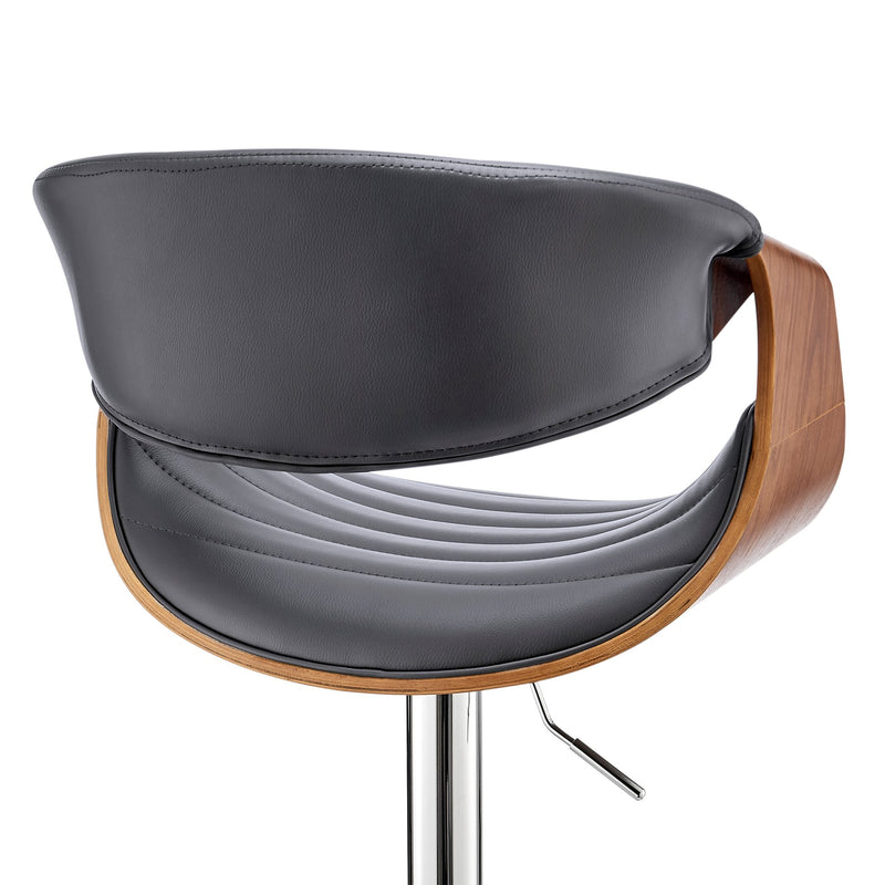 Gionni Adjustable Swivel Gray Faux Leather and Walnut Wood Bar Stool with Chrome Base - Furniture City (CA)l