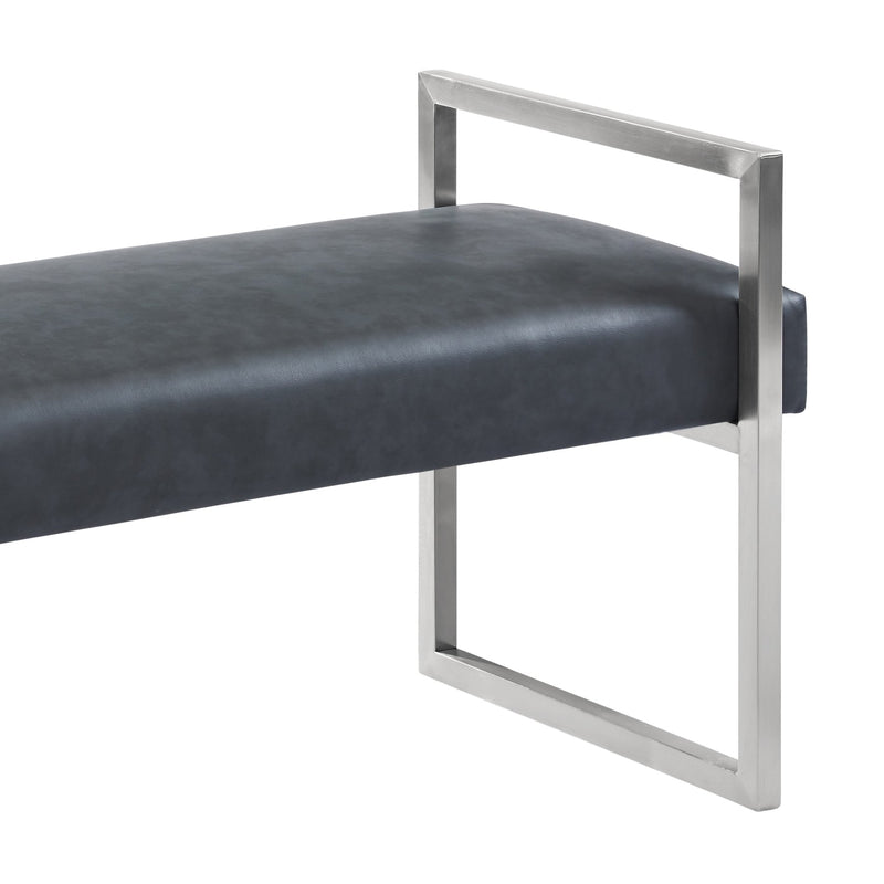 Grant Contemporary Bench in Gray Faux Leather and Brushed Stainless Steel Finish - Furniture City (CA)l