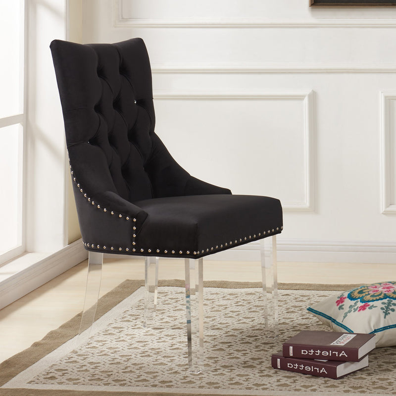 Gobi Modern and Contemporary Tufted Dining Chair in Black Velvet with Acrylic Legs - Furniture City (CA)l