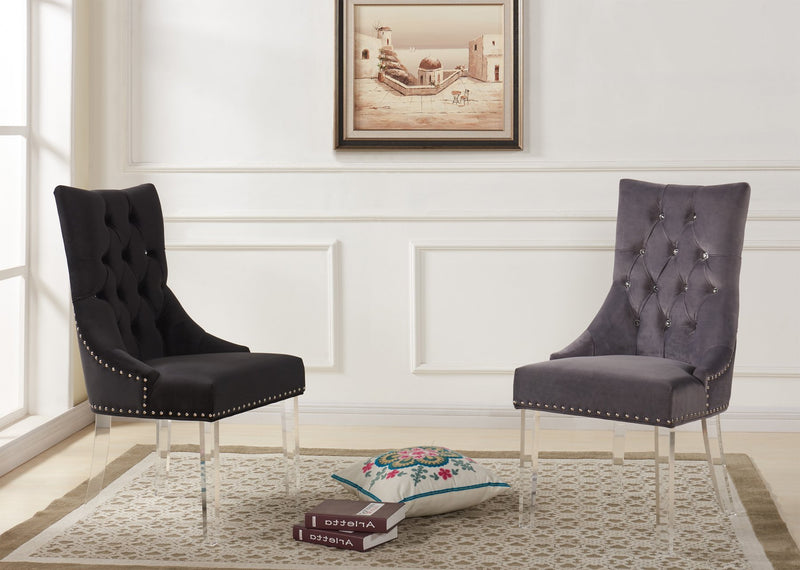 Gobi Modern and Contemporary Tufted Dining Chair in Black Velvet with Acrylic Legs - Furniture City (CA)l