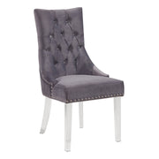 Gobi Modern and Contemporary Tufted Dining Chair in Gray Velvet with Acrylic Legs - Furniture City (CA)l