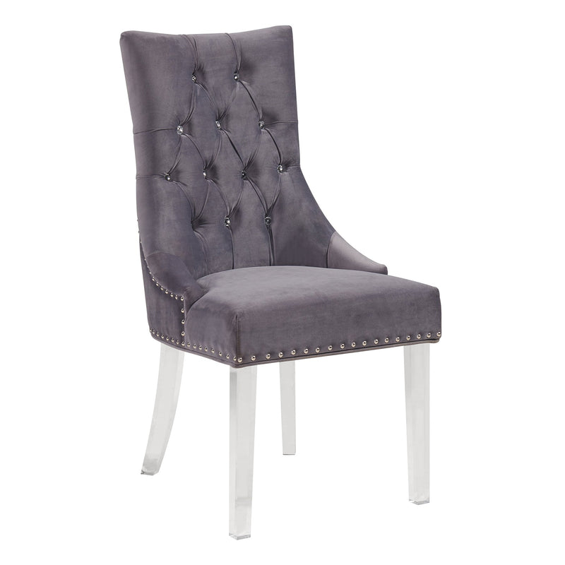 Gobi Modern and Contemporary Tufted Dining Chair in Gray Velvet with Acrylic Legs - Furniture City (CA)l