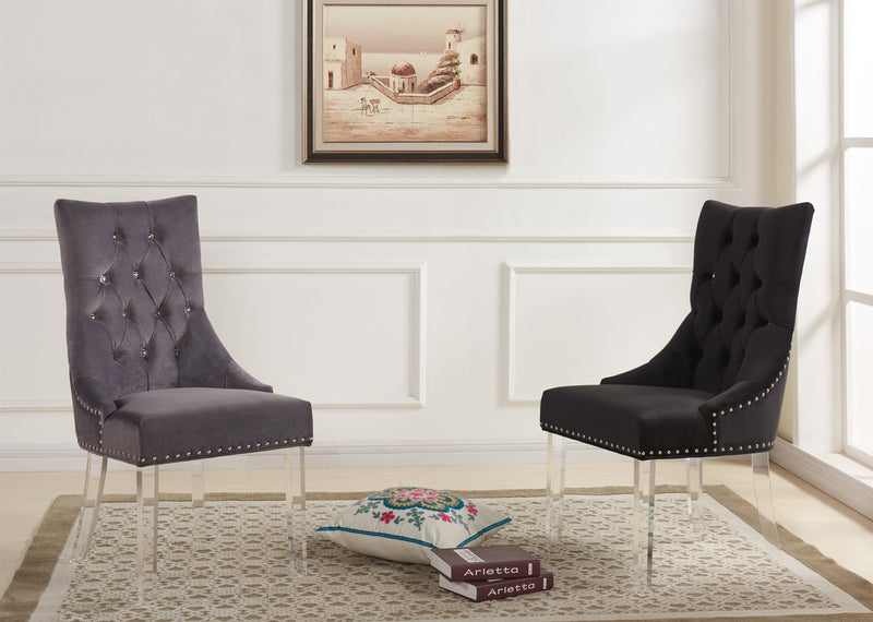 Gobi Modern and Contemporary Tufted Dining Chair in Gray Velvet with Acrylic Legs - Furniture City (CA)l