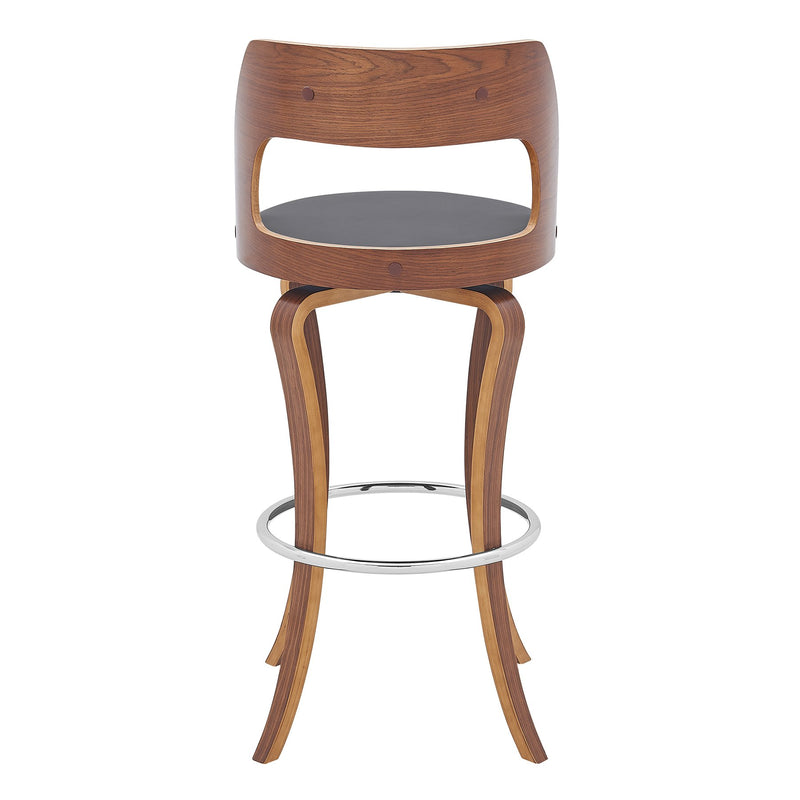 Grady 29" Swivel Gray Faux Leather and Walnut Wood Bar Stool - Furniture City (CA)l