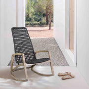 Griffin Outdoor Patio Rocking Chair in Light Eucalyptus Wood and Charcoal Rope - Furniture City (CA)l