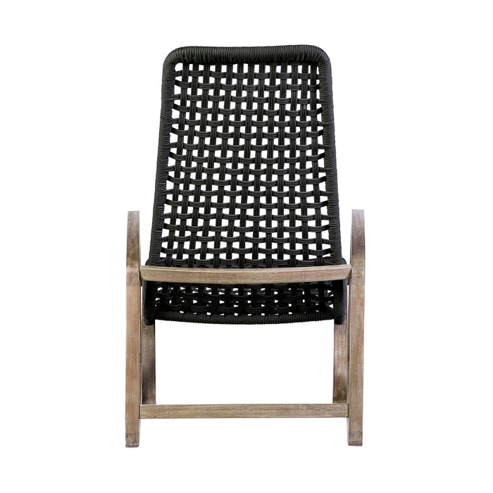 Griffin Outdoor Patio Rocking Chair in Light Eucalyptus Wood and Charcoal Rope