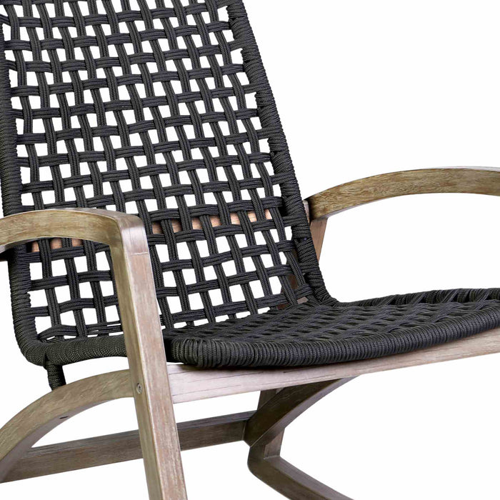 Griffin Outdoor Patio Rocking Chair in Light Eucalyptus Wood and Charcoal Rope