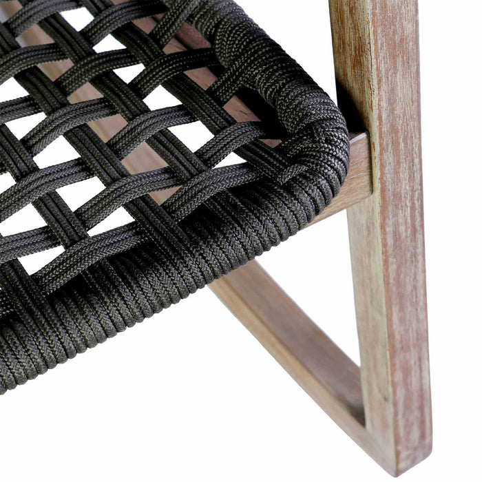 Griffin Outdoor Patio Rocking Chair in Light Eucalyptus Wood and Charcoal Rope