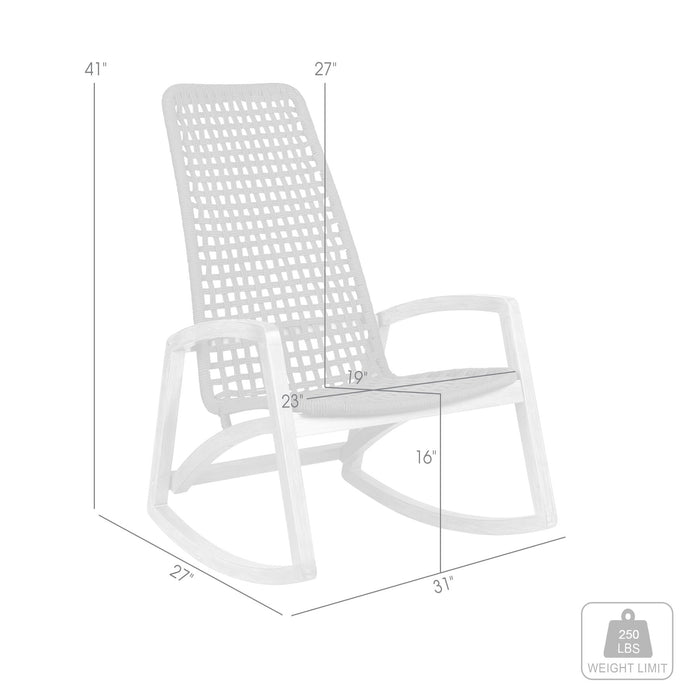 Griffin Outdoor Patio Rocking Chair in Dark Eucalyptus Wood and Gray Rope
