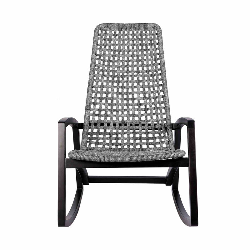 Griffin Outdoor Patio Rocking Chair in Dark Eucalyptus Wood and Gray Rope - Furniture City (CA)l