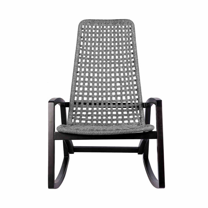 Griffin Outdoor Patio Rocking Chair in Dark Eucalyptus Wood and Gray Rope
