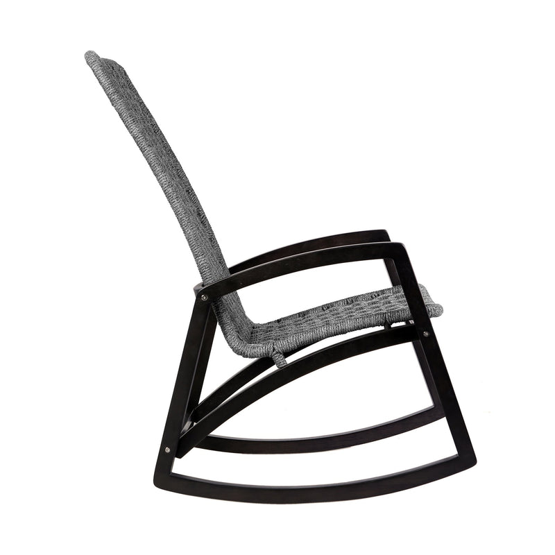 Griffin Outdoor Patio Rocking Chair in Dark Eucalyptus Wood and Gray Rope - Furniture City (CA)l