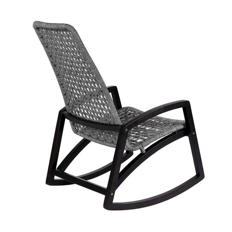 Griffin Outdoor Patio Rocking Chair in Dark Eucalyptus Wood and Gray Rope - Furniture City (CA)l