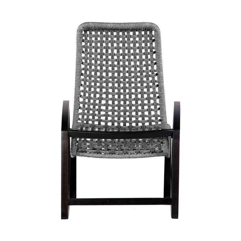 Griffin Outdoor Patio Rocking Chair in Dark Eucalyptus Wood and Gray Rope - Furniture City (CA)l