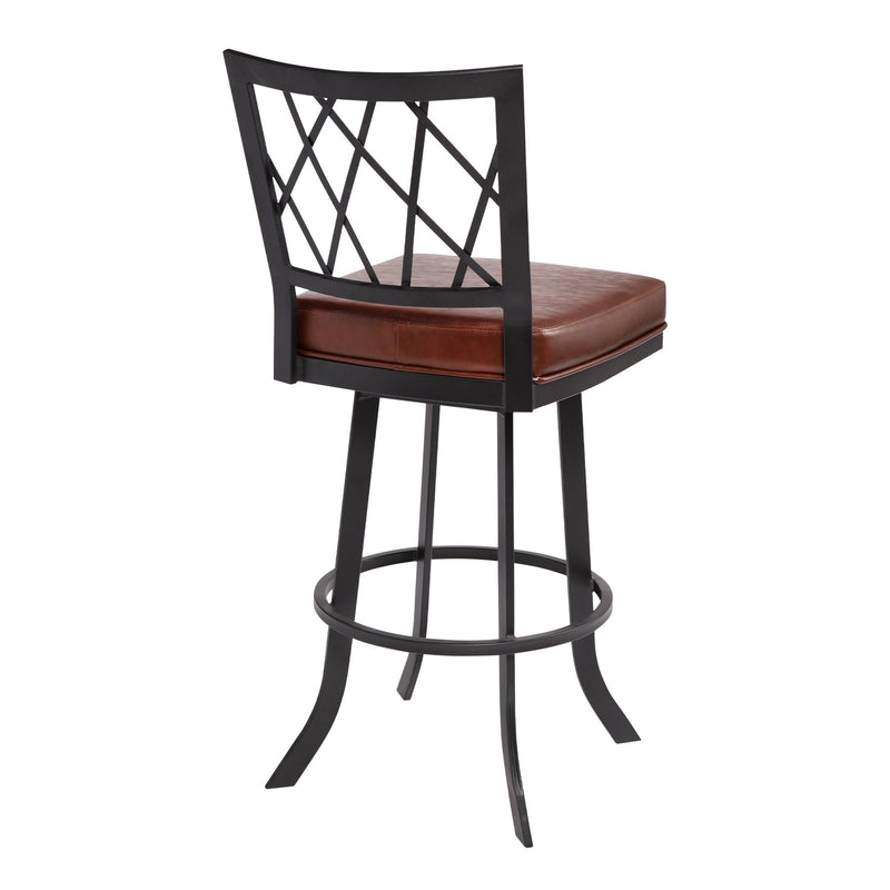 Giselle Contemporary 30" Bar Height Barstool in Matte Black Finish and Vintage Coffee Faux Leather - Furniture City (CA)l