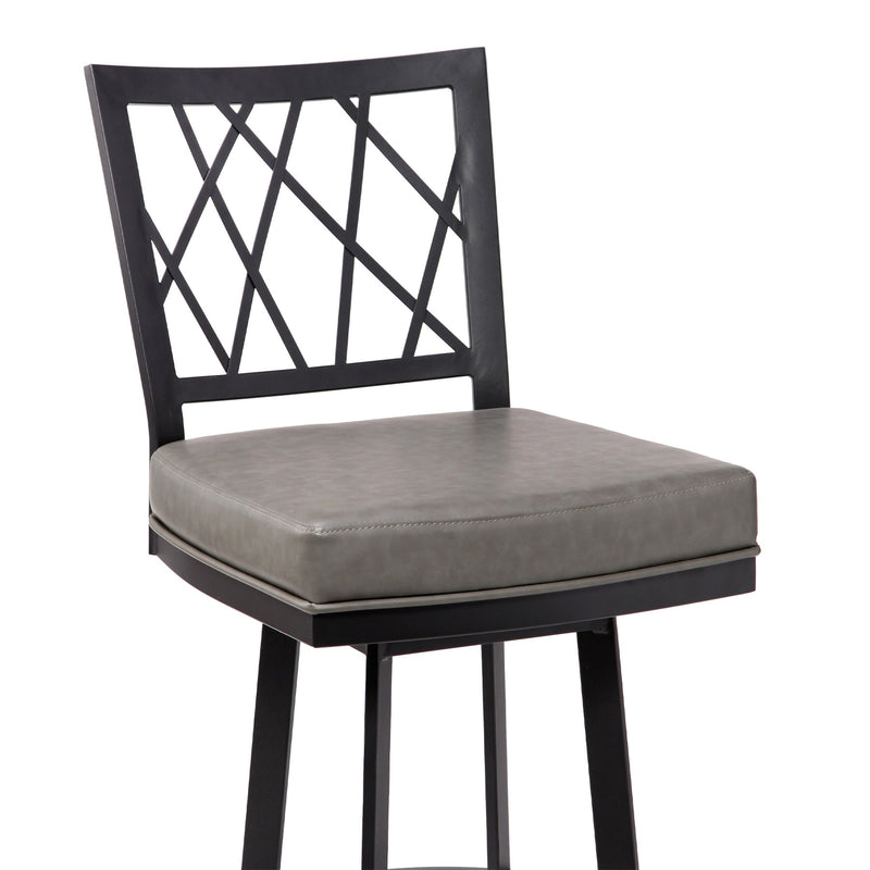 Giselle Contemporary 30" Bar Height Barstool in Matte Black Finish and Vintage Gray Faux Leather - Furniture City (CA)l