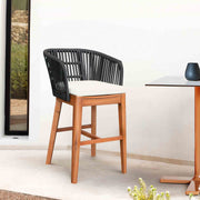 Garnet Outdoor Patio Bar Stool in Natural Acacia Wood and Black Rope - Furniture City (CA)l