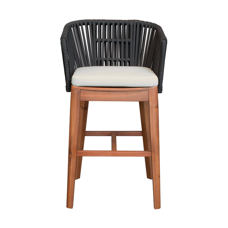 Garnet Outdoor Patio Bar Stool in Natural Acacia Wood and Black Rope - Furniture City (CA)l