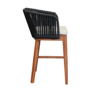 Garnet Outdoor Patio Bar Stool in Natural Acacia Wood and Black Rope - Furniture City (CA)l