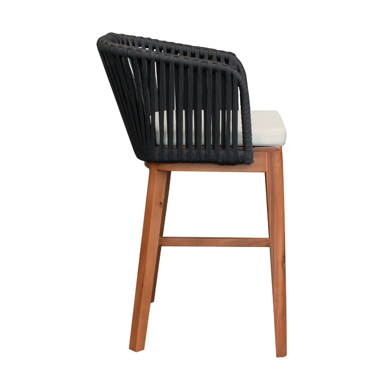 Garnet Outdoor Patio Bar Stool in Natural Acacia Wood and Black Rope - Furniture City (CA)l