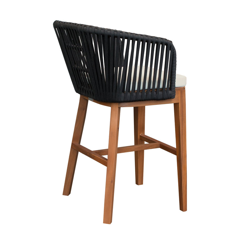 Garnet Outdoor Patio Bar Stool in Natural Acacia Wood and Black Rope - Furniture City (CA)l