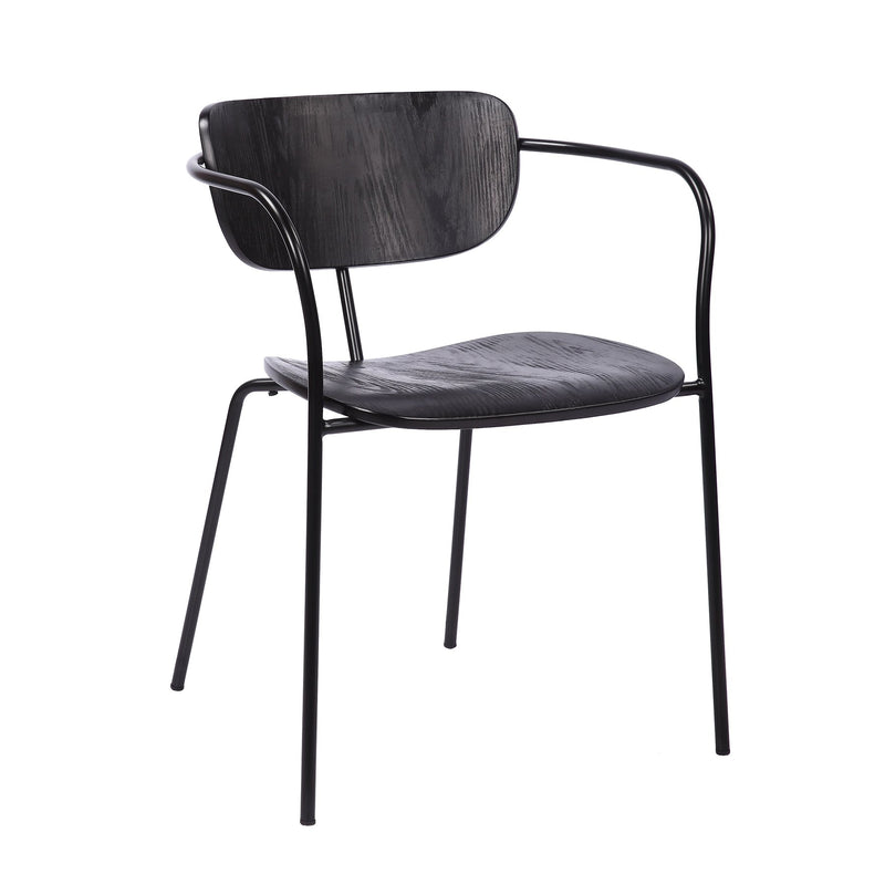 Gavin Steel Side Chair in Black Powder Coating Finish and Black Brushed Wood-Set of 2 - Furniture City (CA)l