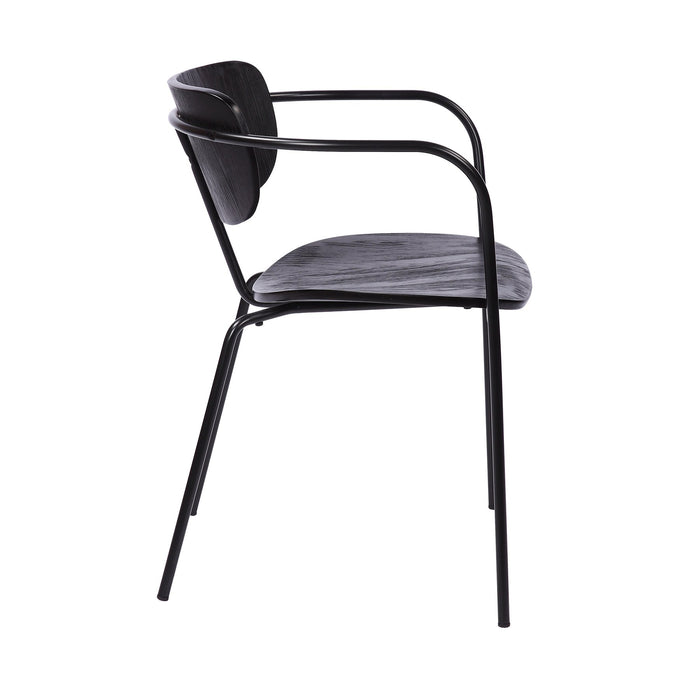 Gavin Steel Side Chair in Black Powder Coating Finish and Black Brushed Wood-Set of 2