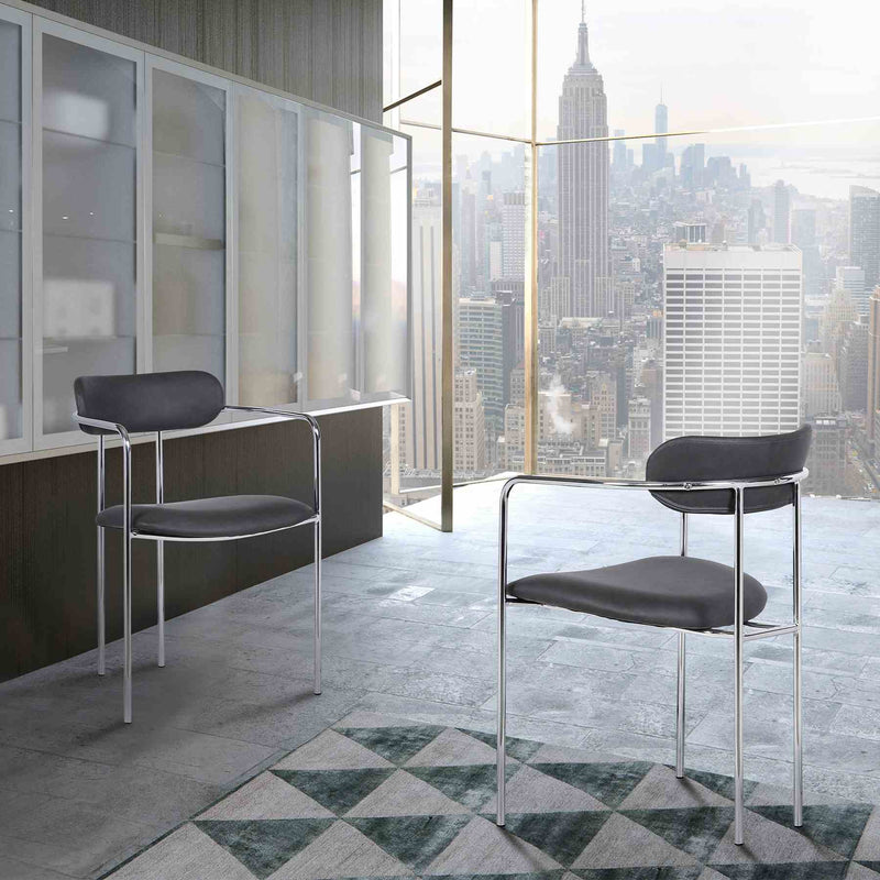 Gwen Contemporary Dining Chair in Chrome Finish with Gray Faux Leather - Set of 2 - Furniture City (CA)l