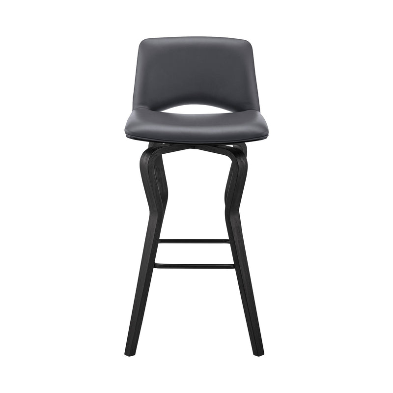 Gerty 26" Swivel Gray Faux Leather and Black Wood Bar Stool - Furniture City (CA)l