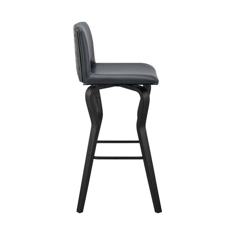 Gerty 26" Swivel Gray Faux Leather and Black Wood Bar Stool - Furniture City (CA)l
