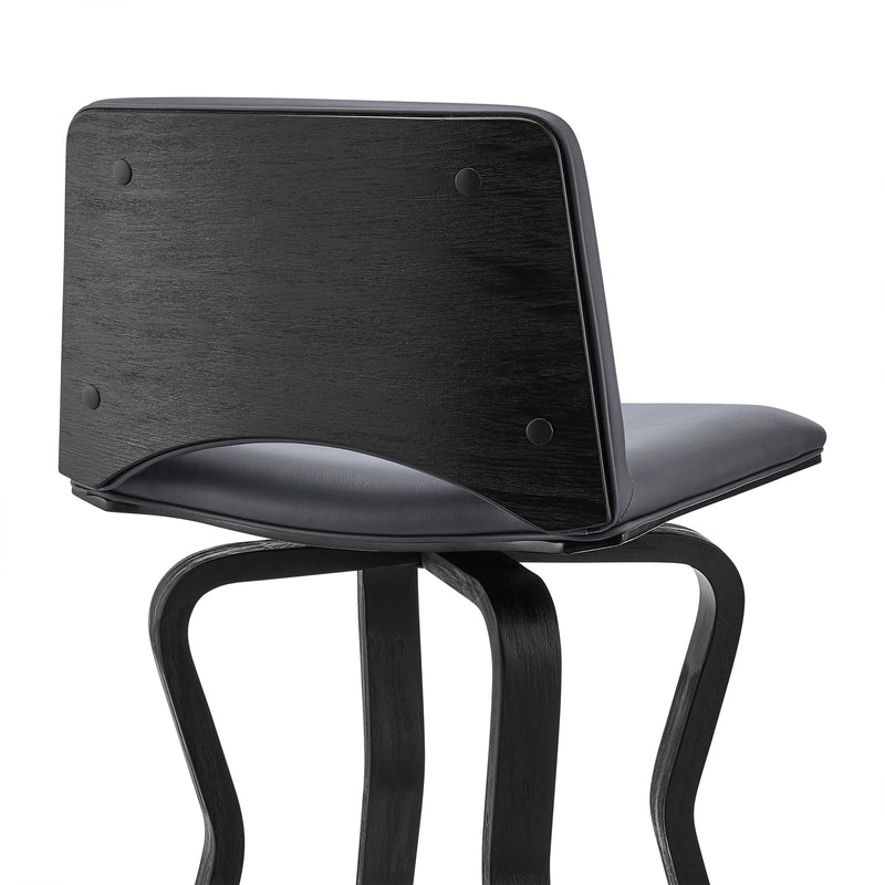 Gerty 26" Swivel Gray Faux Leather and Black Wood Bar Stool - Furniture City (CA)l