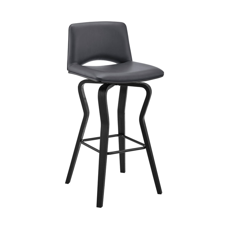 Gerty 30" Swivel Gray Faux Leather and Black Wood Bar Stool - Furniture City (CA)l