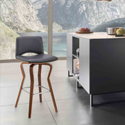 Gerty 26" Swivel Gray Faux Leather and Walnut Wood Bar Stool - Furniture City (CA)l