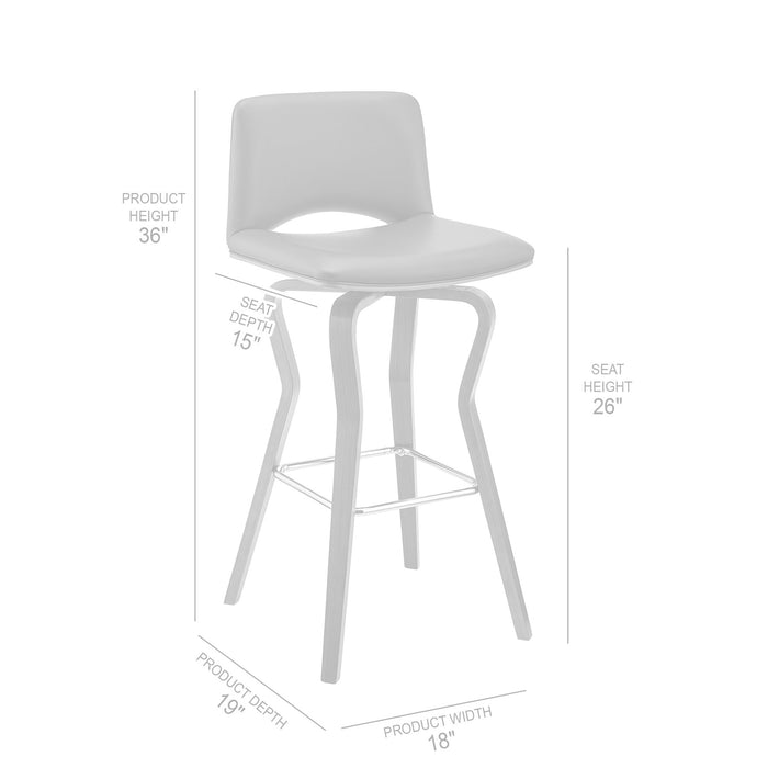 Gerty 26" Swivel Gray Faux Leather and Walnut Wood Bar Stool