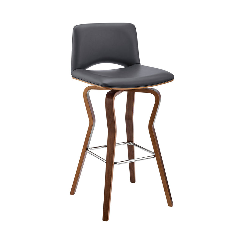 Gerty 30" Swivel Gray Faux Leather and Walnut Wood Bar Stool - Furniture City (CA)l