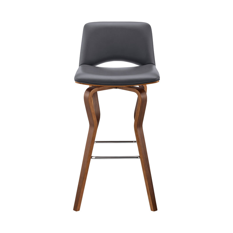 Gerty 30" Swivel Gray Faux Leather and Walnut Wood Bar Stool - Furniture City (CA)l