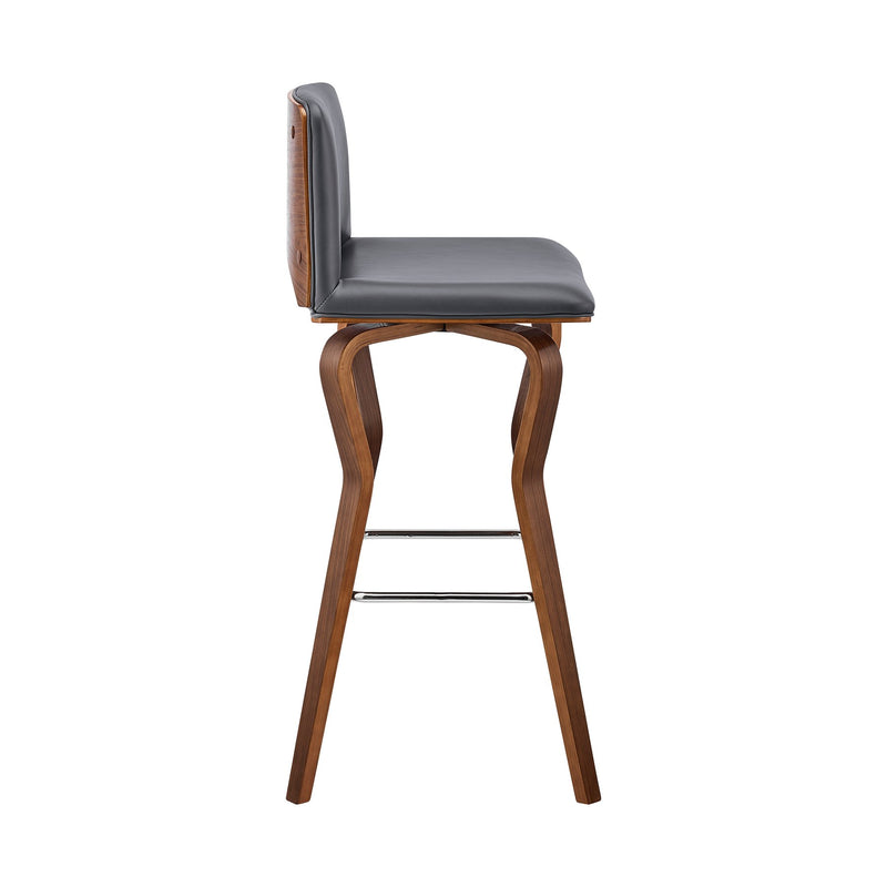 Gerty 30" Swivel Gray Faux Leather and Walnut Wood Bar Stool - Furniture City (CA)l