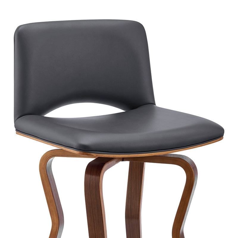 Gerty 30" Swivel Gray Faux Leather and Walnut Wood Bar Stool - Furniture City (CA)l