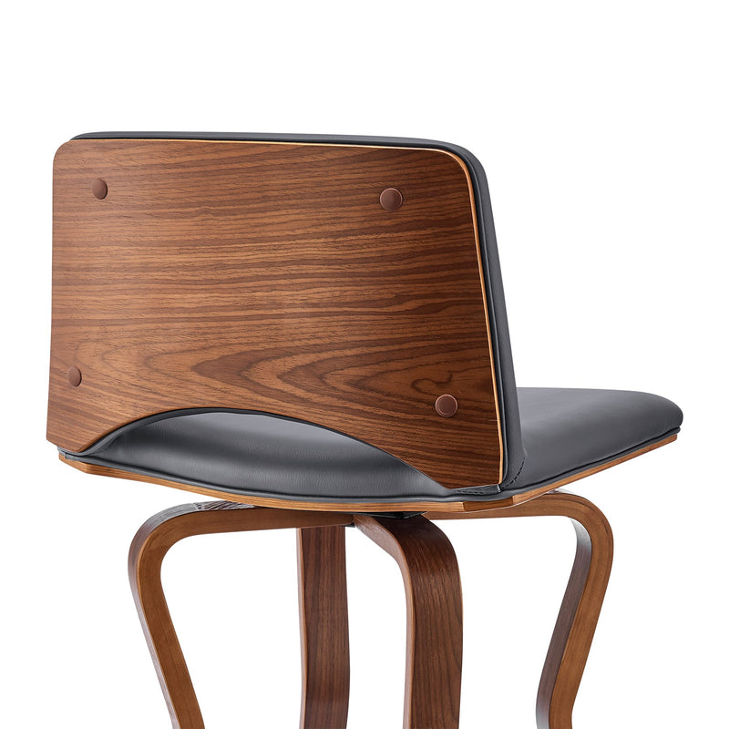 Gerty 30" Swivel Gray Faux Leather and Walnut Wood Bar Stool - Furniture City (CA)l