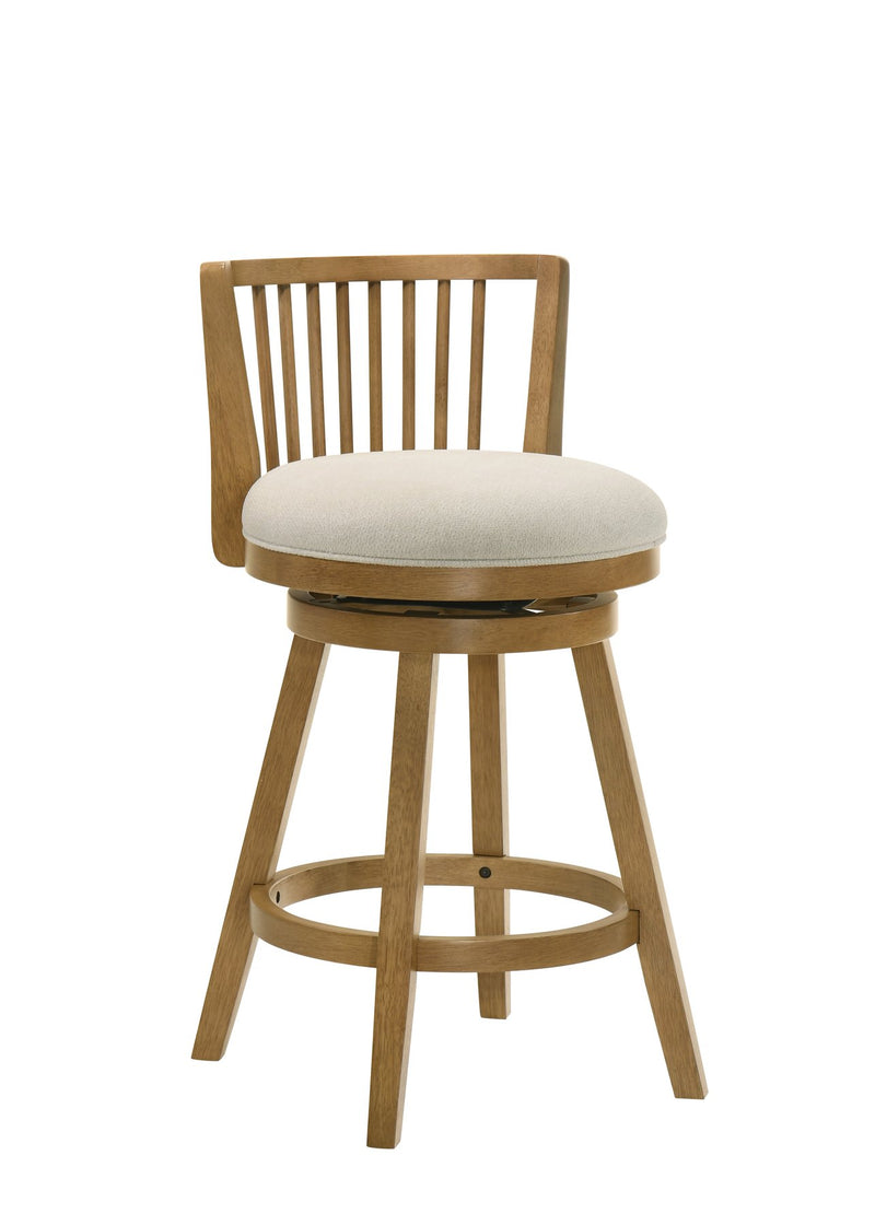 Harper 26 in. Amber Glow Counter Height Rubberwood Swivel Barstool with Ivory Fabric Seat - Furniture City (CA)l