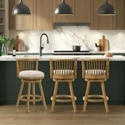 Harper 26 in. Amber Glow Counter Height Rubberwood Swivel Barstool with Ivory Fabric Seat - Furniture City (CA)l
